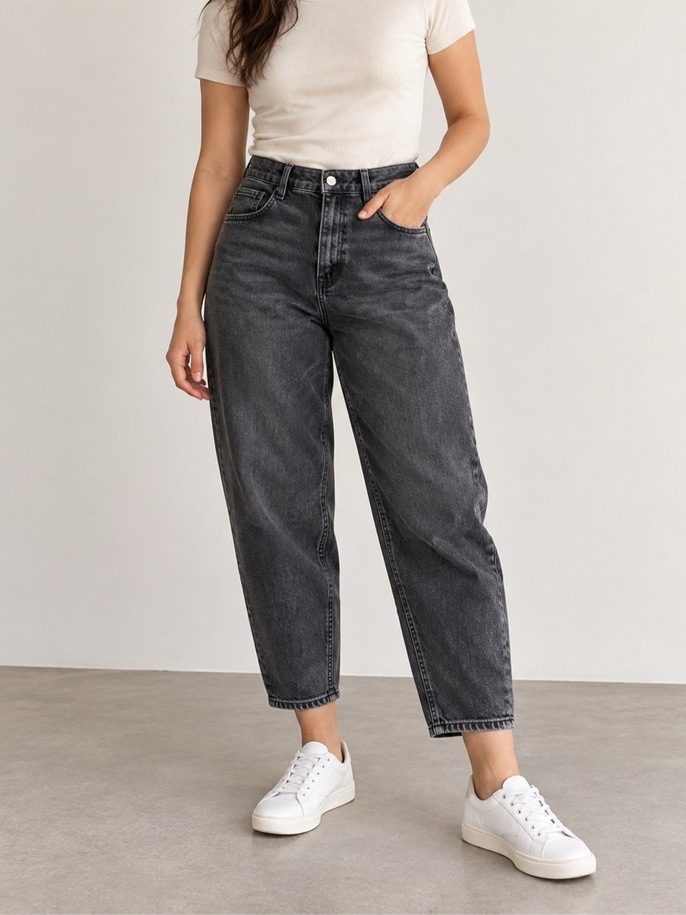Frank And Oak Balloon Fit Jeans Size 30 Washed Black Charcoal Denim Minimalist